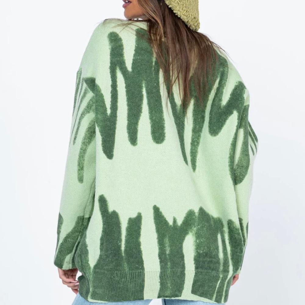 Princess Polly Womens Katie Oversized Sweater Sz S/M Green Crew Neck - Picture 3 of 9